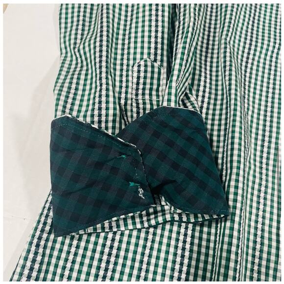 Quieti Mens XXL Plaid Button Down Shirt Fine Cotton Long Sleeve Green White - Picture 4 of 10